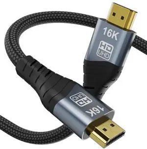 CABLEDECONN 16K HDMI 2.2 Cable 8K 10K 3M 9.9FT High Speed 96Gbps 12Bit 16K@60Hz 8K@240Hz 4K@480Hz Braided Gold Plated UHD HDR Support HDCP 3D HDMI Connection Compatible with PS5 Monitor TV CABLEDECONN 16K HDMI 2.2 Cable 8K 10K 3M 9.9FT High Speed 96Gbps 12Bit 16K@60Hz 8K@240Hz 4K@480Hz Braided Gold Plated UHD HDR Support HDCP 3D HDMI Connection Compatible with PS5 Monitor TV