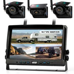 WOOCARTY 3 Solar Magnetic Wireless Trailer Camera System, 10.1" IPS DVR Screen + Solar Powered Night Vision Rear Camera, 100% No Wiring Waterproof Backup Camera System for RV Truck Trailer Hitc WOOCARTY 3 Solar Magnetic Wireless Trailer Camera System, 10.1" IPS DVR Screen + Solar Powered Night Vision Rear Camera, 100% No Wiring Waterproof Backup Camera System for RV Truck Trailer Hitc