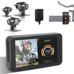 VSYSTO Motorcycle Dash Camera, 4.5'' Screen, 3CH 1080P WiFi Cameras, Selfie Mode, Parking Monitoring, with GPS, Wired Controller, Assisted Driving Mode, Temperature Display, Loop Recording(F4.5 PRO) VSYSTO Motorcycle Dash Camera, 4.5'' Screen, 3CH 1080P WiFi Cameras, Selfie Mode, Parking Monitoring, with GPS, Wired Controller, Assisted Driving Mode, Temperature Display, Loop Recording(F4.5 PRO)