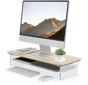 Fenge Acrylic Monitor Stand Riser, 23.6 Inches Monitor Stand with Metal Storage, 2 Tier Acrylic Computer Riser for Desk, Clear Laptop Stand for PC, Laptop, Printer, TV Fenge Acrylic Monitor Stand Riser, 23.6 Inches Monitor Stand with Metal Storage, 2 Tier Acrylic Computer Riser for Desk, Clear Laptop Stand for PC, Laptop, Printer, TV