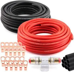 8 Gauge Wire (25ft Each - Red/Black) Copper Clad Aluminum CCA - Primary Automotive Wire,Car Amplifier Power & Ground Cable, 20PCS Lugs Terminal Connectors,60A ANL Fuse Block and Heat Shrink Tubing 8 Gauge Wire (25ft Each - Red/Black) Copper Clad Aluminum CCA - Primary Automotive Wire,Car Amplifier Power & Ground Cable, 20PCS Lugs Terminal Connectors,60A ANL Fuse Block and Heat Shrink Tubing