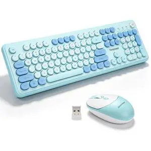 Tongyangat Wireless Keyboard and Mouse Combo, 2.4G Retro Typewriter Style Keyboard Mouse Set, Quiet Click, Aesthetic Round Keycaps, Plug & Play, for PC, Laptop, Desktop, Home Office (T801A-Cyan Tongyangat Wireless Keyboard and Mouse Combo, 2.4G Retro Typewriter Style Keyboard Mouse Set, Quiet Click, Aesthetic Round Keycaps, Plug & Play, for PC, Laptop, Desktop, Home Office (T801A-Cyan