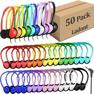 Ladont 50 Pack Bulk Classroom Headphones for Kids Students School, Multi Color Wired Headphones for Kids Children, 3.5mm Jack for Chromebook Laptop PC Computer Ladont 50 Pack Bulk Classroom Headphones for Kids Students School, Multi Color Wired Headphones for Kids Children, 3.5mm Jack for Chromebook Laptop PC Computer