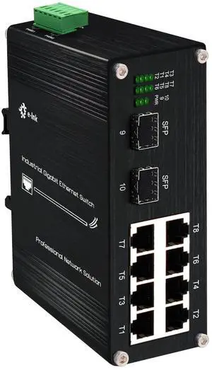 Industrial 8-Port Gigabit Ethernet Switch DIN Rail Mount - 10/100/1000Mbps Unmanaged With 2 SFP Fiber Ports Industrial 8-Port Gigabit Ethernet Switch DIN Rail Mount - 10/100/1000Mbps Unmanaged With 2 SFP Fiber Ports