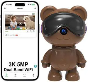 DZCCTVIPC 3K 5MP Indoor Security Camera for Home Cute Bear Baby Monitor & Pet Camera, 2.4/5G WiFi, AI Human & Pet Detection with Auto Tracking, IR Night Vision, RTSP/ONVIF, Works with Alexa & Google DZCCTVIPC 3K 5MP Indoor Security Camera for Home Cute Bear Baby Monitor & Pet Camera, 2.4/5G WiFi, AI Human & Pet Detection with Auto Tracking, IR Night Vision, RTSP/ONVIF, Works with Alexa & Google