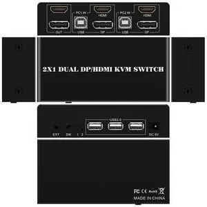 8K@30Hz Displayport HDMI DP KVM Switch 2 Monitors Computers Display Port 4K@60Hz HDMI with 3 USB Port Keyboard Mouse Switcher for selector 2 PC or 2 Laptops Share 1 Set of Keyboard Mouse Printer 8K@30Hz Displayport HDMI DP KVM Switch 2 Monitors Computers Display Port 4K@60Hz HDMI with 3 USB Port Keyboard Mouse Switcher for selector 2 PC or 2 Laptops Share 1 Set of Keyboard Mouse Printer