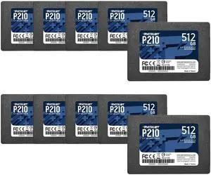 Patriot Memory P210 SATA 3 512GB SSD 2.5 Inch Internal Solid State Drive 10 Pack, Lot of 10 - P210S512G2510 Patriot Memory P210 SATA 3 512GB SSD 2.5 Inch Internal Solid State Drive 10 Pack, Lot of 10 - P210S512G2510
