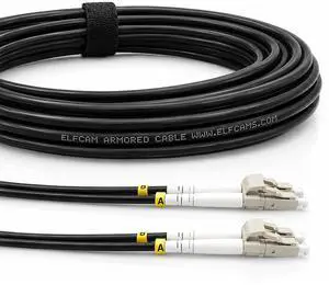 Elfcam - 150m/492.1ft Outdoor and Indoor Shielded Armored Fiber Optic Cable LC/UPC to LC/UPC OM3 Multimode Duplex 50/125m LSZH, Black (150M) Elfcam - 150m/492.1ft Outdoor and Indoor Shielded Armored Fiber Optic Cable LC/UPC to LC/UPC OM3 Multimode Duplex 50/125m LSZH, Black (150M)