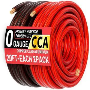 0 Gauge Wire (20FT Black + 20FT Red) Red Copper Clad Aluminum CCA Battery Cable, Primary Power/Ground Cable for Car Audio Speaker, RV Trailer, Amp, Marine, Solar Equipment, Translucent Jacket 0 Gauge Wire (20FT Black + 20FT Red) Red Copper Clad Aluminum CCA Battery Cable, Primary Power/Ground Cable for Car Audio Speaker, RV Trailer, Amp, Marine, Solar Equipment, Translucent Jacket