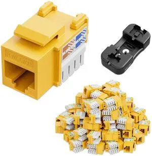 iwillink 10Gbps Cat6 Keystone Jack and Punch-Down Stand, 50-Pack, RJ45 Ethernet Keystone Jacks, 90-Degree UTP Modular Punch Down Keystone Jack Adapter, Yellow iwillink 10Gbps Cat6 Keystone Jack and Punch-Down Stand, 50-Pack, RJ45 Ethernet Keystone Jacks, 90-Degree UTP Modular Punch Down Keystone Jack Adapter, Yellow