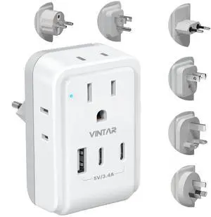 VINTAR Universal Travel Adapter Kit, International Power Adapter with 4 AC & 3 USB Ports(2 USB C), Type A,B,C,E/F,G,I, Swap Adapt Attachments, Travel Adapter Worldwide for Europe/UK/Aus/Japan/Africa VINTAR Universal Travel Adapter Kit, International Power Adapter with 4 AC & 3 USB Ports(2 USB C), Type A,B,C,E/F,G,I, Swap Adapt Attachments, Travel Adapter Worldwide for Europe/UK/Aus/Japan/Africa