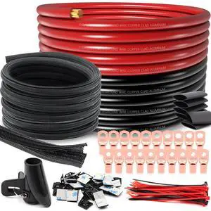 40FT 0 Gauge Wire,1/0 Battery Cable Copper Clad Aluminum for Winch,Reducer,Starter,Solar Power,DC Wiring,W/ 40 Feet PET Cable Sleeve,20pcs Connectors Lugs and 3:1 Heat Shrink Tube 40FT 0 Gauge Wire,1/0 Battery Cable Copper Clad Aluminum for Winch,Reducer,Starter,Solar Power,DC Wiring,W/ 40 Feet PET Cable Sleeve,20pcs Connectors Lugs and 3:1 Heat Shrink Tube