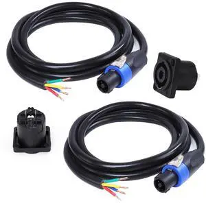 SUNNAREPOON 6 Feet Speakon Cable to Bare Wire, 12 Gauge 4 Wires SpeakON Twist Lock Plug to Open End Cables with NL4MP Socket, for Chuchero, Home Audio, PA, DJ, Stage - 2 Pack 4 Conductors SUNNAREPOON 6 Feet Speakon Cable to Bare Wire, 12 Gauge 4 Wires SpeakON Twist Lock Plug to Open End Cables with NL4MP Socket, for Chuchero, Home Audio, PA, DJ, Stage - 2 Pack 4 Conductors