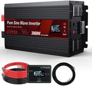 OYPSX 3000W Power Inverter 12V to 110V 120V AC Pure Sine Wave Inverter for RV Truck Camping,Outdoor Off-Grid Power Converter with LCD Display,Wired Controller,AC Outlets USB Ports(12V-3000Watt) OYPSX 3000W Power Inverter 12V to 110V 120V AC Pure Sine Wave Inverter for RV Truck Camping,Outdoor Off-Grid Power Converter with LCD Display,Wired Controller,AC Outlets USB Ports(12V-3000Watt)