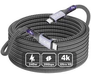 Diliichar 20Gbps USB4 for Thunderbolt 5 Cable 20FT/6M, 4K@60Hz Video for USB C Thunderbolt 4 Cable, Nylon Braided PD240W Charging Compatible for Thunderbolt 5/4/3, MacBook, iPhone 17, Mac Diliichar 20Gbps USB4 for Thunderbolt 5 Cable 20FT/6M, 4K@60Hz Video for USB C Thunderbolt 4 Cable, Nylon Braided PD240W Charging Compatible for Thunderbolt 5/4/3, MacBook, iPhone 17, Mac