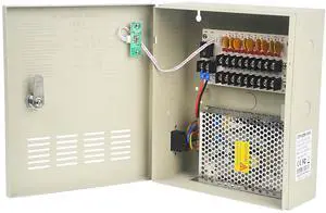 9 Channel CCTV Distributed Power Supply Box for Security Camera - 9 Ports 10A 12V DC Output - PTC Fuse- Regulated and Filtered - Surge Protected - Key Lock - Designed for Surveillance DVR System 9 Channel CCTV Distributed Power Supply Box for Security Camera - 9 Ports 10A 12V DC Output - PTC Fuse- Regulated and Filtered - Surge Protected - Key Lock - Designed for Surveillance DVR System