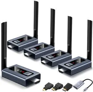 ANQIPUTECH Wireless HDMI Transmitter and 4 Receivers,Extender Kit Plug and Play,Up to 6RXs,165FT,LED Display,Metal Housing,2.4/5GHz Wirelessly Expansion from Laptop or Camera to Multiple TVs,Pr ANQIPUTECH Wireless HDMI Transmitter and 4 Receivers,Extender Kit Plug and Play,Up to 6RXs,165FT,LED Display,Metal Housing,2.4/5GHz Wirelessly Expansion from Laptop or Camera to Multiple TVs,Pr