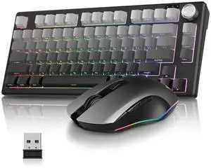RedThunder K75 Wireless Membrane Keyboard & Mouse Combo,75% Side-Engraved Keycaps,Optical Gaming Mouse with 4800DPI,3 Modes(BT/2.4G/Wired),Dual System,RGB Backlit,Rechargeable Battery,Gradient RedThunder K75 Wireless Membrane Keyboard & Mouse Combo,75% Side-Engraved Keycaps,Optical Gaming Mouse with 4800DPI,3 Modes(BT/2.4G/Wired),Dual System,RGB Backlit,Rechargeable Battery,Gradient