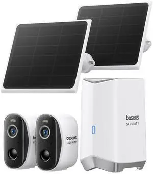 Baseus Solar Security Cameras Wireless Outdoor, N1 2-Cam Kit with Solar Panel 3W, 2K Color Night Vision Camera for Home Security, Solar-Powered, IP67, No Monthly Fee, 16TB Expandable Local Stor Baseus Solar Security Cameras Wireless Outdoor, N1 2-Cam Kit with Solar Panel 3W, 2K Color Night Vision Camera for Home Security, Solar-Powered, IP67, No Monthly Fee, 16TB Expandable Local Stor