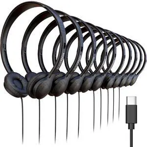 10 Pack Bulk Wired Headphones, Leather, USB-C, On-Ear, Compatible with Phone, Tablet, Laptop, PC for School, Online Class, Meeting, Web Conference, Practice, Test, Black 10 Pack Bulk Wired Headphones, Leather, USB-C, On-Ear, Compatible with Phone, Tablet, Laptop, PC for School, Online Class, Meeting, Web Conference, Practice, Test, Black