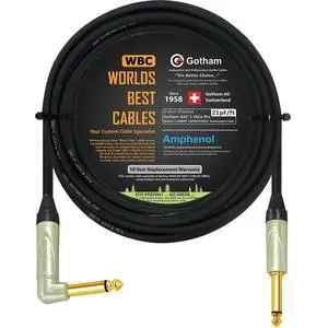 30 Foot - Gotham GAC-1 Ultra Pro (Black) - Premium, Low-Capacitance (21 pf/F) Guitar Bass Instrument Cable - Amphenol QM2R-AU & QM2P-AU Inch (6.35mm) Gold TS Connectors 30 Foot - Gotham GAC-1 Ultra Pro (Black) - Premium, Low-Capacitance (21 pf/F) Guitar Bass Instrument Cable - Amphenol QM2R-AU & QM2P-AU Inch (6.35mm) Gold TS Connectors