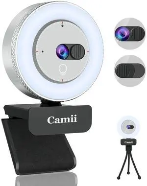 Camii 2K Webcam with Light, HD Webcam for PC with Built-in Privacy Cover, Adjustable Brightness, Noise Reduction Mics, for Zoom Skype Teams Laptop and Google Meet Camii 2K Webcam with Light, HD Webcam for PC with Built-in Privacy Cover, Adjustable Brightness, Noise Reduction Mics, for Zoom Skype Teams Laptop and Google Meet