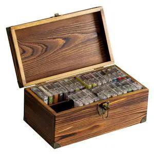MyGift Rustic Dark Brown Wood Retro Audio Cassette Tape Storage Box with Antique Brass Tone Metal Latch and Brackets, 4 Compartments Hold up to 32 Tapes MyGift Rustic Dark Brown Wood Retro Audio Cassette Tape Storage Box with Antique Brass Tone Metal Latch and Brackets, 4 Compartments Hold up to 32 Tapes