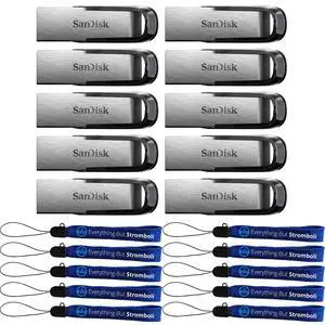SanDisk USB 3.0 Flash Drive 128GB (10 Pack) Ultra Flair Thumb Drive Up to 150 MB/s Read Speed (SDCZ73-128G-G46) Bundle with (10) Everything But Stromboli Lanyards SanDisk USB 3.0 Flash Drive 128GB (10 Pack) Ultra Flair Thumb Drive Up to 150 MB/s Read Speed (SDCZ73-128G-G46) Bundle with (10) Everything But Stromboli Lanyards