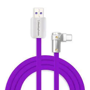chubbycable FlexElbow 90 Degree 120W Fast Charging Cable Right Angle USB C Cable Silicone Charging Cord Compatible with iPhone 17-15 Series iPad, Purple, USB-A to Type-C, 16.4FT chubbycable FlexElbow 90 Degree 120W Fast Charging Cable Right Angle USB C Cable Silicone Charging Cord Compatible with iPhone 17-15 Series iPad, Purple, USB-A to Type-C, 16.4FT