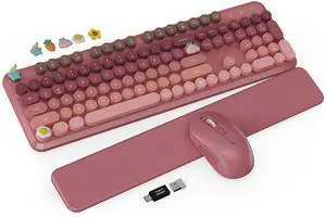 Wireless Keyboard and Mouse Combo, Typewriter Keyboard with Detachable Wrist Rest, Full-Size Retro Round Keycaps, Smart-Sleep, 2.4GHz Stable Connection for Mac/Windows/PC, Trueque(Ombre Dusty R Wireless Keyboard and Mouse Combo, Typewriter Keyboard with Detachable Wrist Rest, Full-Size Retro Round Keycaps, Smart-Sleep, 2.4GHz Stable Connection for Mac/Windows/PC, Trueque(Ombre Dusty R