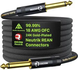 AA AUDIO ACCESSORY Pro Series Guitar Cable 15 ft, Gold-Plated Neutrik REAN Connector, 18 AWG 99.99% OFC, Nylon Braided Straight to Straight 1/4 Inch Instrument Cable for Fender Ernie Ball Mogami AA AUDIO ACCESSORY Pro Series Guitar Cable 15 ft, Gold-Plated Neutrik REAN Connector, 18 AWG 99.99% OFC, Nylon Braided Straight to Straight 1/4 Inch Instrument Cable for Fender Ernie Ball Mogami