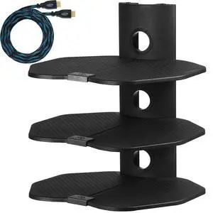 Cheetah TV Wall Mount 3 Shelf Bracket, with 15ft HDMI Cable, Three 18x16-Inch Black Components Shelves Under TV for Cable Box, Blu Ray Player, Stereo AV, AS3B Cheetah TV Wall Mount 3 Shelf Bracket, with 15ft HDMI Cable, Three 18x16-Inch Black Components Shelves Under TV for Cable Box, Blu Ray Player, Stereo AV, AS3B