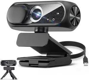 2K Webcam with Rotatable Tripod and Mic, Noise Cancellation, Privacy Cover, Wide-Angle Lens, Auto Light Correction, Plug & Play USB Webcam for Laptop, Desktop, PC, Mac, Zoom, Skype, Streaming 2K Webcam with Rotatable Tripod and Mic, Noise Cancellation, Privacy Cover, Wide-Angle Lens, Auto Light Correction, Plug & Play USB Webcam for Laptop, Desktop, PC, Mac, Zoom, Skype, Streaming