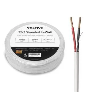 Voltive 22/2 Stranded Alarm Wire, in-Wall CL3, White, 500ft - 22AWG, 2 Conductors, Stranded Bare Copper, UL Listed - V-1223-1 Voltive 22/2 Stranded Alarm Wire, in-Wall CL3, White, 500ft - 22AWG, 2 Conductors, Stranded Bare Copper, UL Listed - V-1223-1