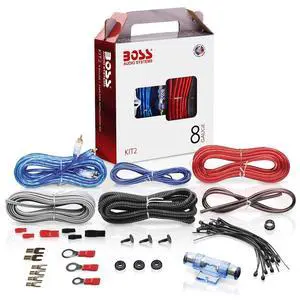 BOSS Audio Systems KIT2 8 Gauge Complete Car Amplifier Installation Wiring Kit with Power Cables, Ground Cables, Turn-On Wire, Speaker Wire, Terminals BOSS Audio Systems KIT2 8 Gauge Complete Car Amplifier Installation Wiring Kit with Power Cables, Ground Cables, Turn-On Wire, Speaker Wire, Terminals