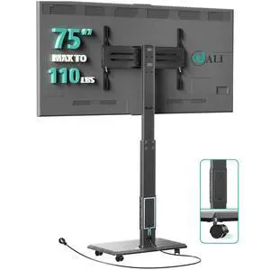 WALI Rolling TV Stand with Power Outlet, Mobile Tall TV Stand Mount on Wheels for 39-75 inch TV up to 110 lbs, Swivel Height Adjustable TV Cart with Wood Base for Bedroom(TVDVD-7PR), Black WALI Rolling TV Stand with Power Outlet, Mobile Tall TV Stand Mount on Wheels for 39-75 inch TV up to 110 lbs, Swivel Height Adjustable TV Cart with Wood Base for Bedroom(TVDVD-7PR), Black