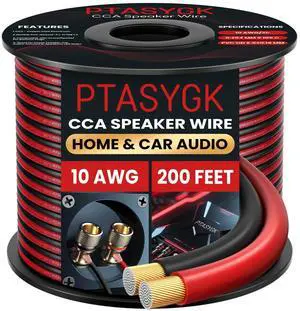 PTASYGK 10 Gauge Speaker Wire 200ft 2-Conductor CCA Home & Car Audio PTASYGK 10 Gauge Speaker Wire 200ft 2-Conductor CCA Home & Car Audio