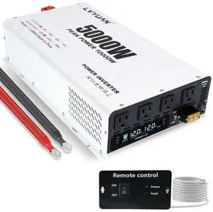 LVYUAN 5000 Watt Power Inverter 12V to 110V 120V DC to AC Converter with 4 AC Outlets, LCD Display, USB Charge Port, Remote Control for Home RV Vehicle Outdoor Camping Car Power Inverter LVYUAN 5000 Watt Power Inverter 12V to 110V 120V DC to AC Converter with 4 AC Outlets, LCD Display, USB Charge Port, Remote Control for Home RV Vehicle Outdoor Camping Car Power Inverter