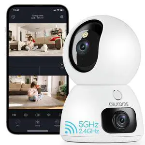 blurams 2K Dual-Lens Indoor Camera, 360 PTZ Pet Camera with Phone App, Split-Screen View, Free Human/Sound Detection, Dual-Band WiFi 6, Compatible with Alexa blurams 2K Dual-Lens Indoor Camera, 360 PTZ Pet Camera with Phone App, Split-Screen View, Free Human/Sound Detection, Dual-Band WiFi 6, Compatible with Alexa