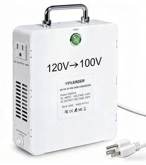 Yinleader 3000W Convert 120V to 100V Step Down Voltage Transformer Perfect for Japanese High-Power Devices in US(White) Yinleader 3000W Convert 120V to 100V Step Down Voltage Transformer Perfect for Japanese High-Power Devices in US(White)