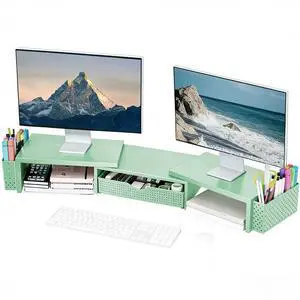 Spacrea Metal Desk Organizers and Accessories, Dual Monitor Stand Riser with Drawer and 2 Pen Holders, Book Racks, Desk Accessories & Workspace Desktop Organizers for Office Supplies (Sage Green) Spacrea Metal Desk Organizers and Accessories, Dual Monitor Stand Riser with Drawer and 2 Pen Holders, Book Racks, Desk Accessories & Workspace Desktop Organizers for Office Supplies (Sage Green)