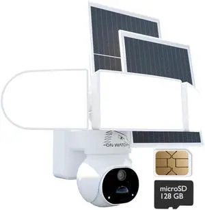 ON WATCH 4G LTE (No Wi-Fi) 24/7 Recording Solar Floodlight Security Camera Outdoor Wireless, Motion-Activated Notification/Floodlight/Siren, Pan/Tilt, 2K Live View/Talk, Free 128GB Storage & SI ON WATCH 4G LTE (No Wi-Fi) 24/7 Recording Solar Floodlight Security Camera Outdoor Wireless, Motion-Activated Notification/Floodlight/Siren, Pan/Tilt, 2K Live View/Talk, Free 128GB Storage & SI