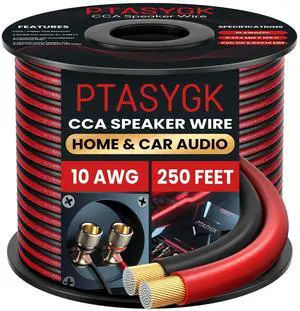 PTASYGK 10 Gauge Speaker Wire 250ft 2-Conductor CCA Home & Car Audio PTASYGK 10 Gauge Speaker Wire 250ft 2-Conductor CCA Home & Car Audio