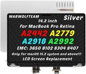 WARWOLFTEAM for MacBook Pro A2442 A2779 A2918 A2992 LCD Screen, Silver WARWOLFTEAM for MacBook Pro A2442 A2779 A2918 A2992 LCD Screen, Silver