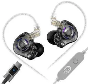 HIFIXAUDIO KZ Gale in-Ear Monitors, Super-Linear Driver IEM Earphone for Game, Hi-Fi Wired Earbuds with Detachable Silver-Plated Recessed 2Pin Cable (with Mic Type-C, Black) HIFIXAUDIO KZ Gale in-Ear Monitors, Super-Linear Driver IEM Earphone for Game, Hi-Fi Wired Earbuds with Detachable Silver-Plated Recessed 2Pin Cable (with Mic Type-C, Black)