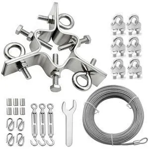 3 Way Down Guy Wire Ring Kit with 100ft Wires & Mount Accessaries, 3-Way Guying Antenna Mast Clamp, Fits Masts up to 2.4",Heavy Duty Stainless Steel 3 Way Down Guy Wire Ring Kit with 100ft Wires & Mount Accessaries, 3-Way Guying Antenna Mast Clamp, Fits Masts up to 2.4",Heavy Duty Stainless Steel