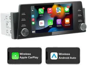 Single Din Touchscreen Radio Wireless/Wired CarPlay & Android Auto, HD IPS Touchscreen Car Stereo Single Din with Bluetooth 5.4, Mirror Link, Volume Knob, FM/SWC/EQ/USB Single Din Touchscreen Radio Wireless/Wired CarPlay & Android Auto, HD IPS Touchscreen Car Stereo Single Din with Bluetooth 5.4, Mirror Link, Volume Knob, FM/SWC/EQ/USB