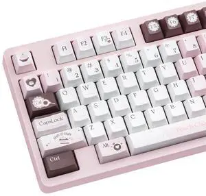TIMSEKER Cute Pink Keycap Set - PBT Cherry Profile, Dye Sub, Kawaii White and Brown Chocolate Key Caps for Mechanical Keyboards, 130 Keys TIMSEKER Cute Pink Keycap Set - PBT Cherry Profile, Dye Sub, Kawaii White and Brown Chocolate Key Caps for Mechanical Keyboards, 130 Keys