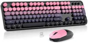 Wireless Keyboard and Mouse Combo, MOWUX Full Size Typewriter Retro Round Computer Keyboard, Cute Optical Mouse Wireless, Plug and Play, for Laptop, PC, Computer- Plum Pink Gradient Wireless Keyboard and Mouse Combo, MOWUX Full Size Typewriter Retro Round Computer Keyboard, Cute Optical Mouse Wireless, Plug and Play, for Laptop, PC, Computer- Plum Pink Gradient