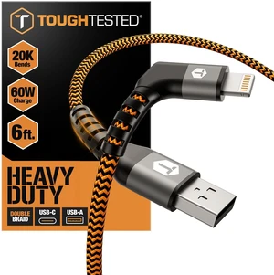 ToughTested 6ft Right Angle Lightning Cable, 60W Fast Charging Braided ToughTested 6ft Right Angle Lightning Cable, 60W Fast Charging Braided